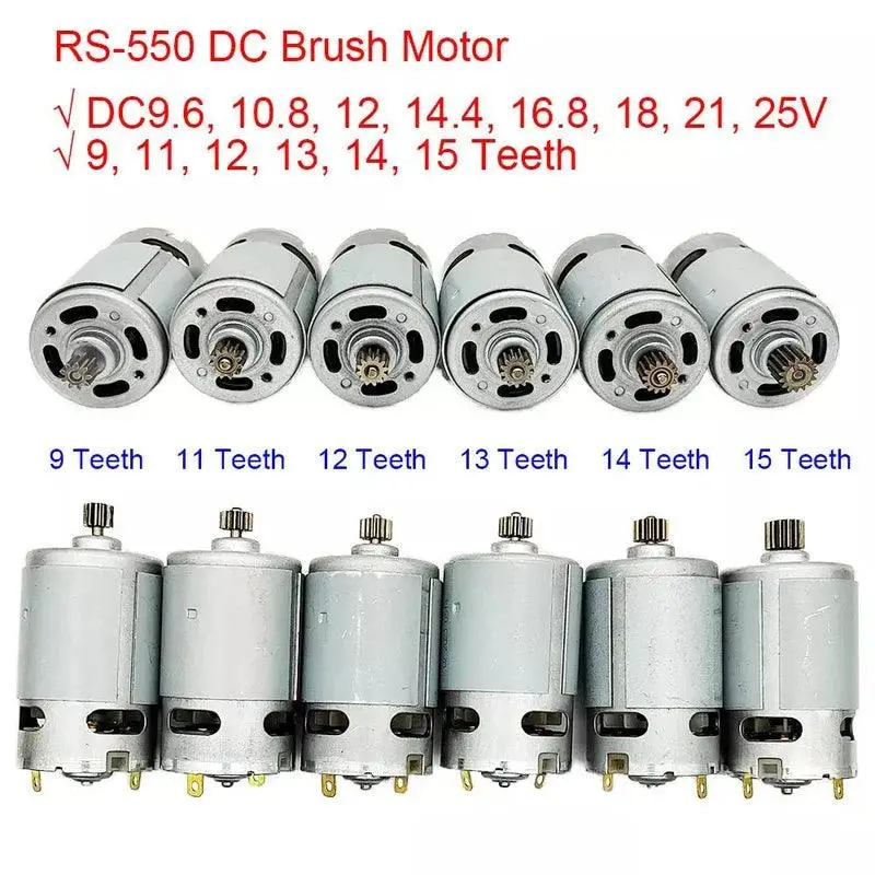 Rs550 Dc 10.8V 12V 14.4V 16.8V 18V 21V 25V Motor 9-5 Teeth High Torque 1