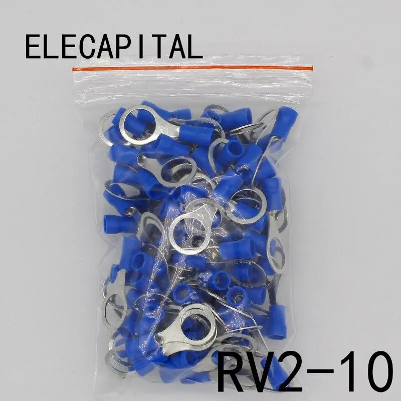 Rv2-10 Blue Ring Insulated Terminal Cable Wire Connector Suit 1.5-2.5Mm Cable Crimp Terminal 100Pcs/Pack Rv2.5-10 Rv 1