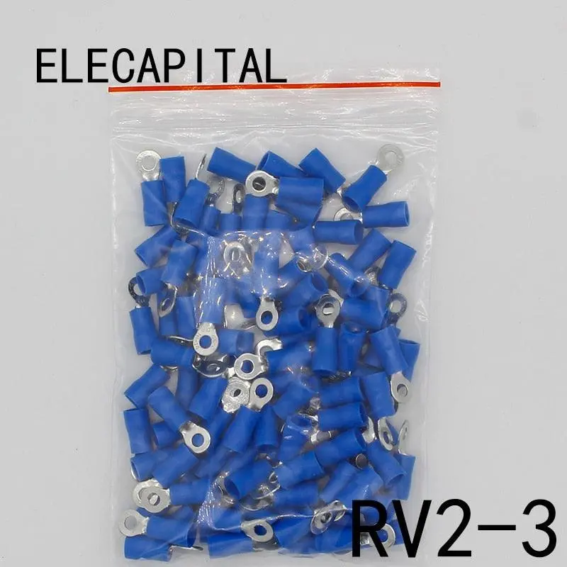 Rv2-3 Blue 22-16 Awg 1.5-2.5Mm2 Insulated Ring Terminal Connector Cable Connecto Wire Connector 100Pcs/Pack Rv2.5-3 Rv 1