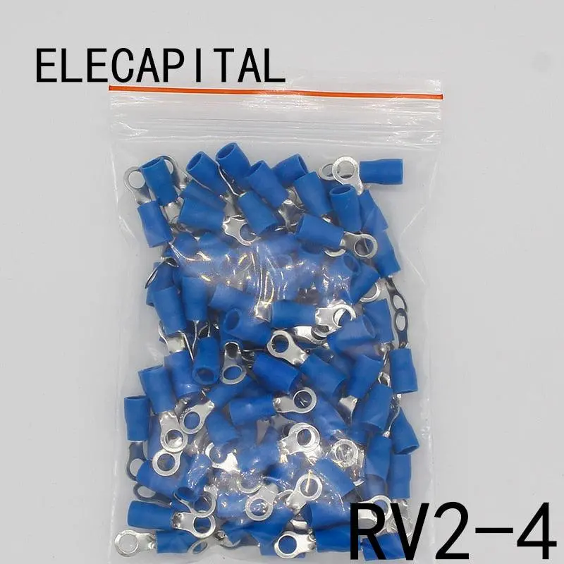Rv2-4 Blue Ring Insulated Wire Connector Electrical Crimp Terminal Cable Wire Connector For 1.5-2.5Mm2 100Pcs/Pack Rv2.5-4 Rv 1
