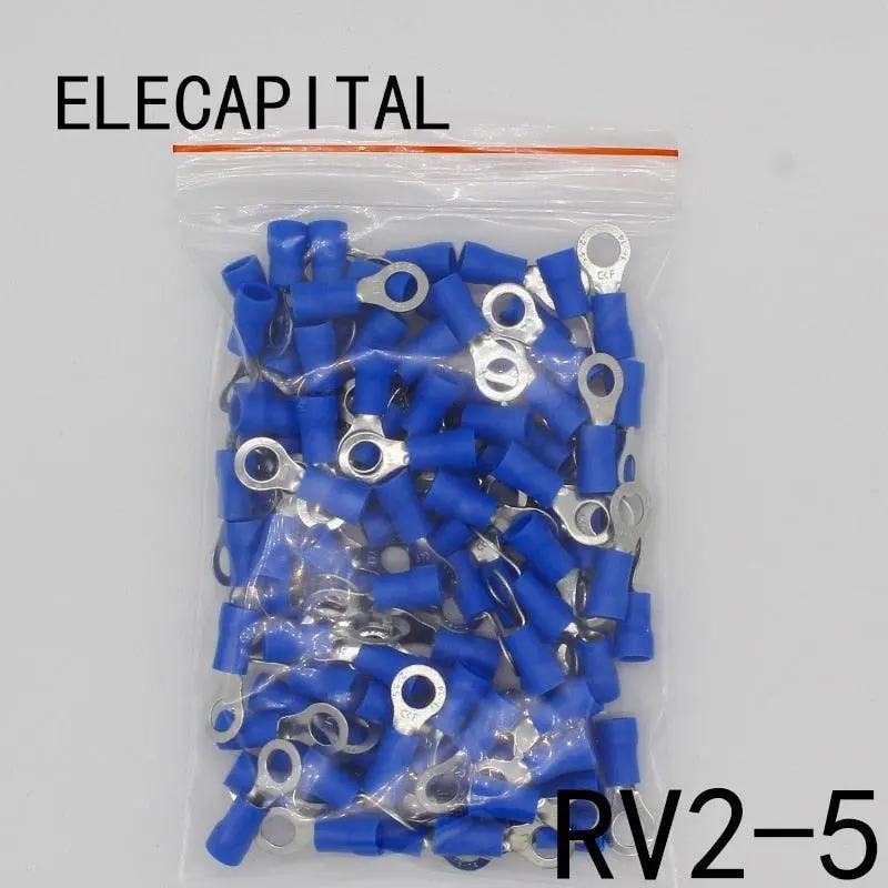 Rv2-5 Blue Ring Insulated Wire Connector Electrical Crimp Terminal Cable Connector Wire Connector 100Pcs/Pack Rv2.5-5 Rv 1