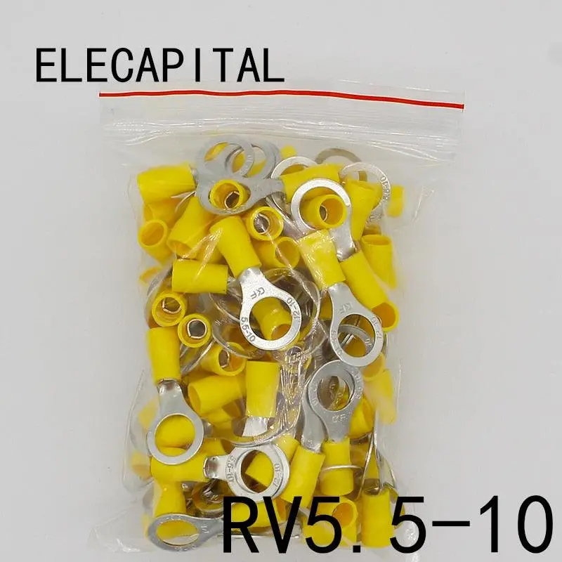 Rv5.5-10 Yellow Ring Insulated Terminal Suit 4-6Mm2 Cable Wire Connector 50Pcs/Pack Cable Crimp Terminal Rv5-10 Rv 1