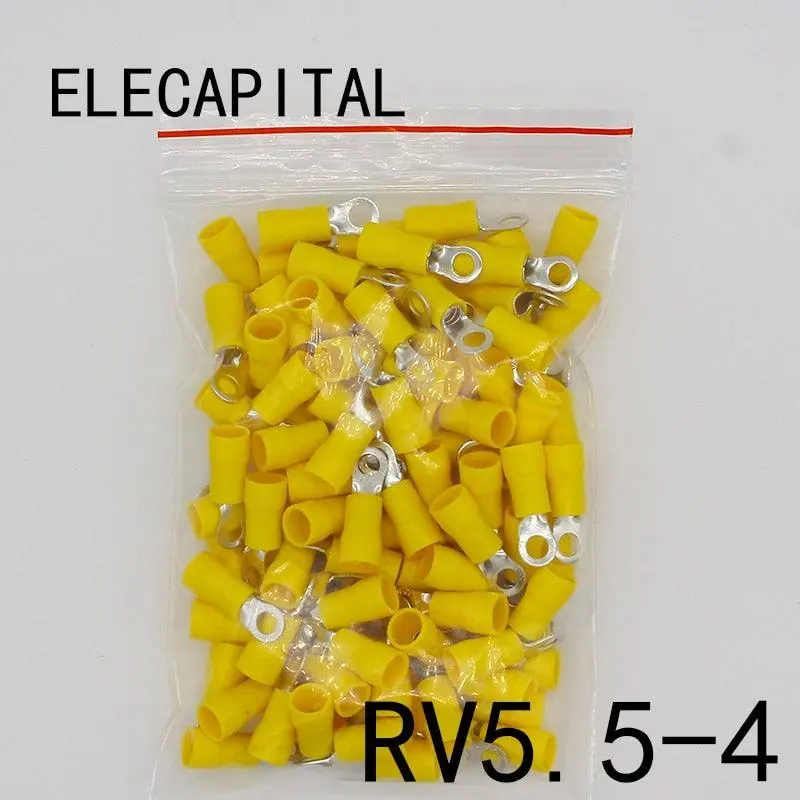 Rv5.5-4 Yellow Ring Insulated Terminal 100Pcs/Pack Cable Crimp Terminal Suit 4-6Mm2 Cable Wire Connector Rv5-4 Rv 1
