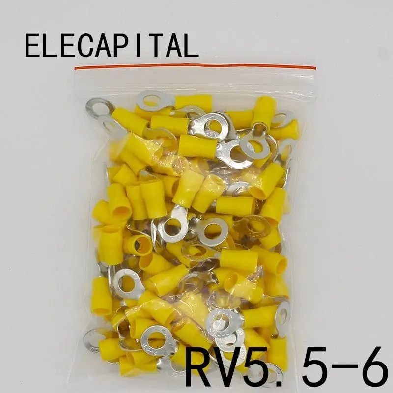Rv5.5-6 Yellow Ring Insulated Terminal Cable Crimp Terminal Suit 4-6Mm2 Cable Wire Connector 100Pcs/Pack Rv5-6 Rv 1
