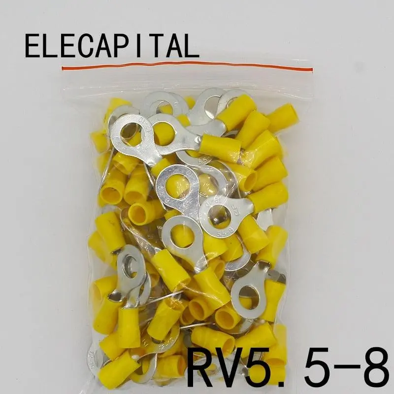 Rv5.5-8 Yellow Ring Insulated Terminal Suit 4-6Mm2 Cable Wire Connector Cable Crimp Terminal 50Pcs/Pack Rv5-8 Rv 1