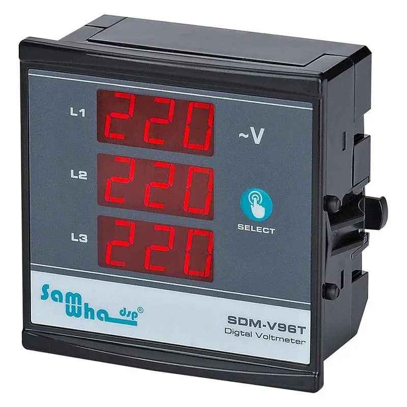 Samwha-Dsp Sdm-V96t Digital Three Phase Voltmeter, Shows Phase Sequence, Slim Compact, Led Panel Meter 1