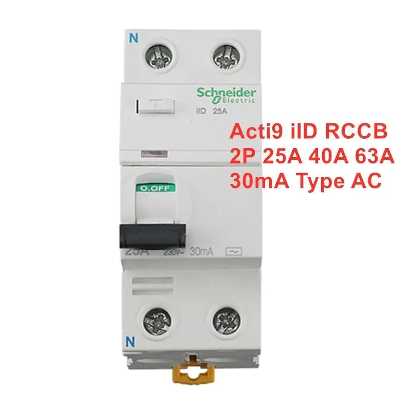 Schneider Electric Acti9 Iid Rccb 2P 25A 40A 63A Residual Current Circuit Creaker 30Ma Type Ac 1