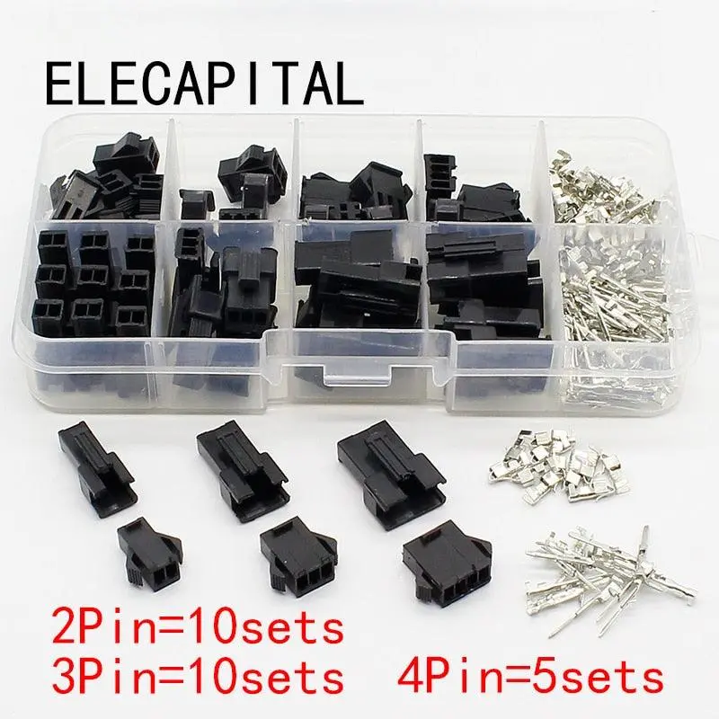 Sm2.54 Kits 25 Sets Kit In Box 2P 3P 4P 2.54Mm Pitch Female And Male Header Connectors Adaptor 1