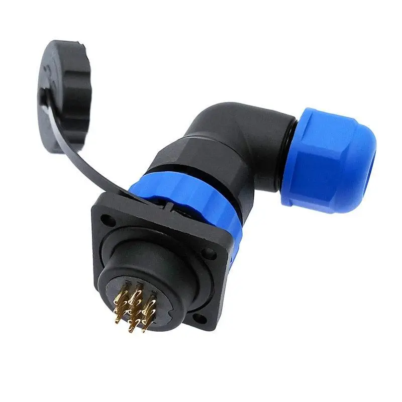 Sp20 Waterproof Connector 1/2/3/4/5/6/7/8/9/10/12/14 Pin Ip68 Angle Connectors 90 Degree Elbow Flange Socket 1