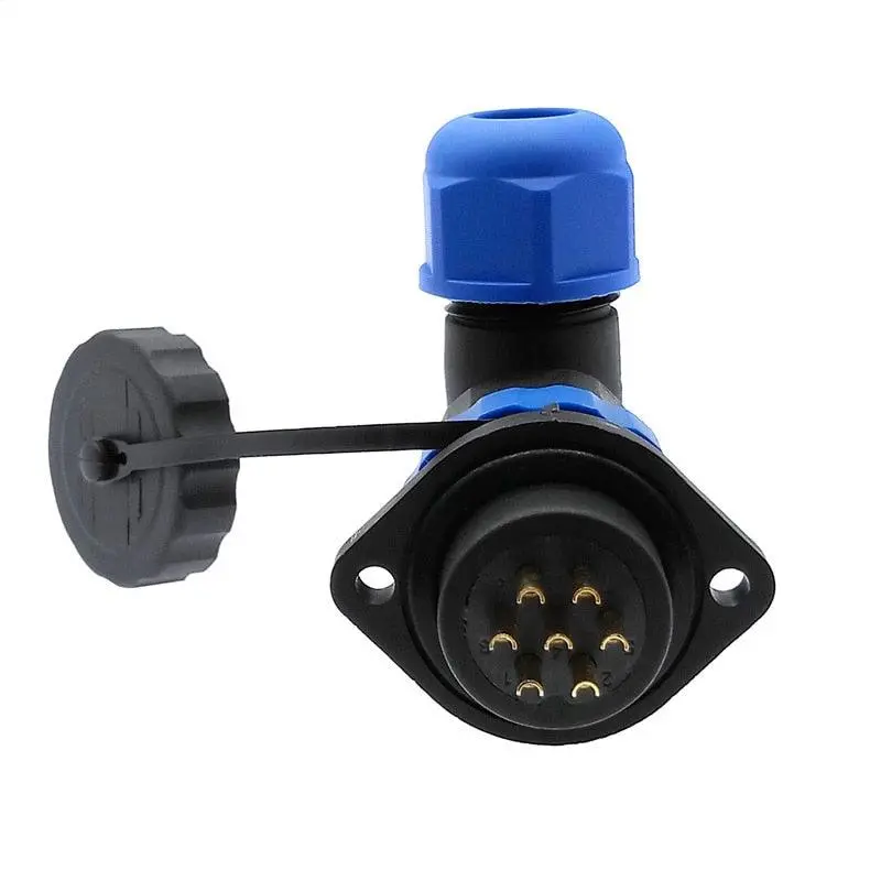 Sp20 Waterproof Ip68 Connector 2 Hole Flange Socket Angle Connectors 1Pin 2/3/4/5/6/7/8/9/12/14Pin 90 Degree Elbow 1