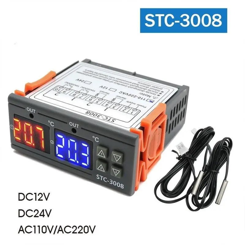 Stc-3008 Dual Digital Temperature Controller Two Relay Output Dc12v Dc 24V Ac220v Thermoregulator Thermostat With Heater Cooler 1