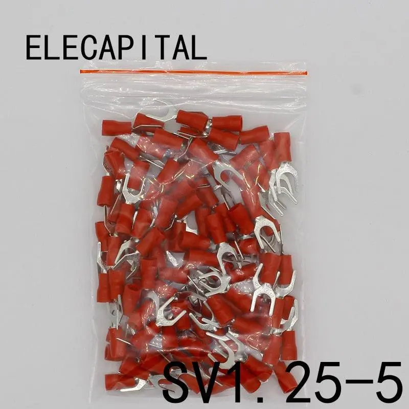 Sv1.25-5 Red 100Pcs/Pack Sv1.25-5 Insulated Fork Cable Wire Terminal Connector Electrical Crimp Terminal Sv1-5 Sv 1