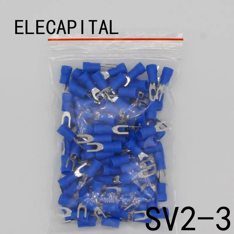 Sv2-3 Blue Cold Pressed Terminals Cable Wire Connector 100Pcs/Pack Insulated Terminals Connector For 22Awg-16Awg Cable 2.5-3 Sv 1