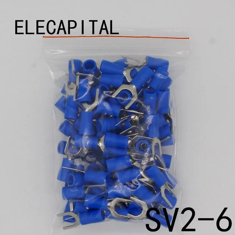 Sv2-6 Blue Insulation Furcate Terminal Cable Connector Wire Connector 100Pcs/Pack Sv2.5-6 Sv 1
