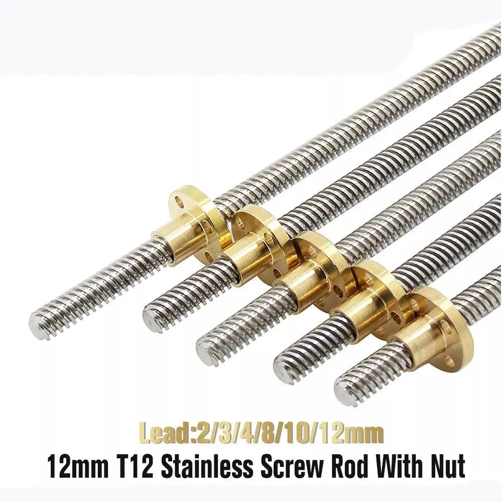 T12 Lead Screw 100Mm 150Mm 200Mm 250Mm 300Mm 350Mm 550Mm Lead 2/4/8/10/12/14Mm Trapezoidal Screw With Brass Nut For 3D Printer 1
