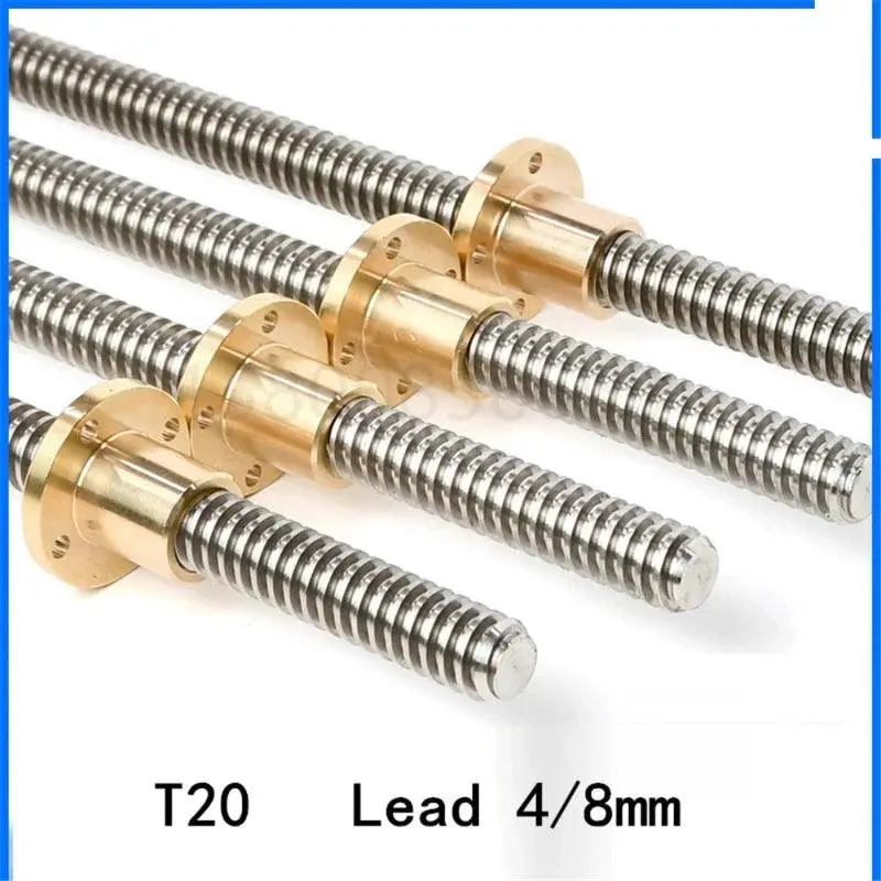 T20 Lead Screw For Cnc 3D Printer Stepper Motor Trapezoidal Screw With Brass Nut 100 150 200 250 300 350 400 500Mm Lead 4Mm 8Mm 1