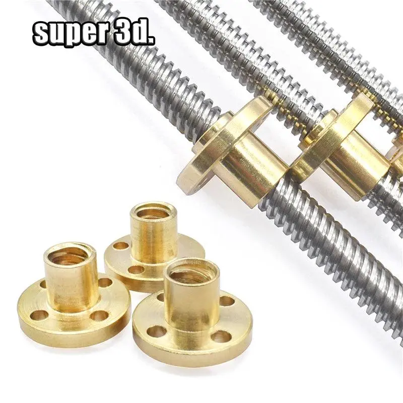 T8 Lead Screw Od 8Mm Lead 1/2/4/8/12/14Mm Linear Length 100Mm To 550Mm With Brass Nut For Reprap 3D Printer Cnc Stepper Motor 1