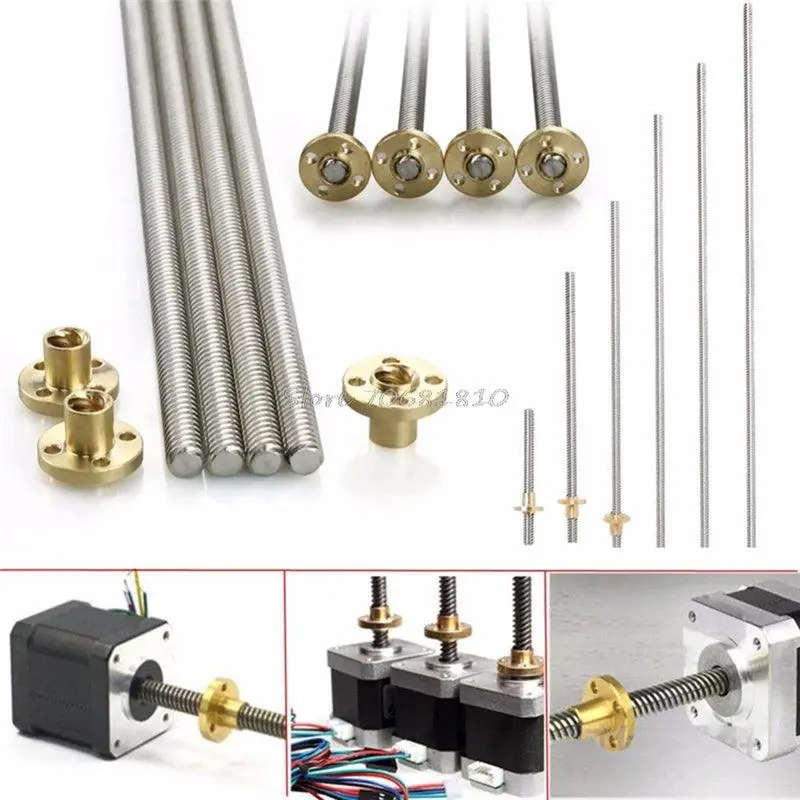 T8 Lead Screw Od 8Mm Lead 1/2/4/8/12/14Mm Linear Length 100Mm To 550Mm With Brass Nut For Reprap 3D Printer Cnc Stepper Motor 2