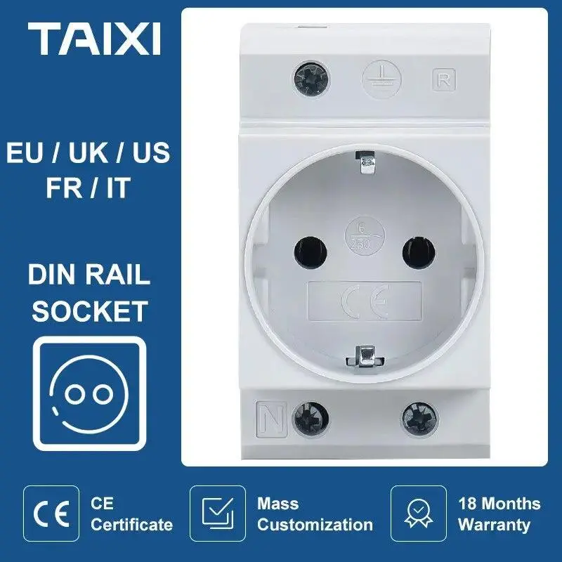 Taixi- Din Rail Socket 250V 16A Industrial Socket Uk Us Fr Eu Au It Optional 2