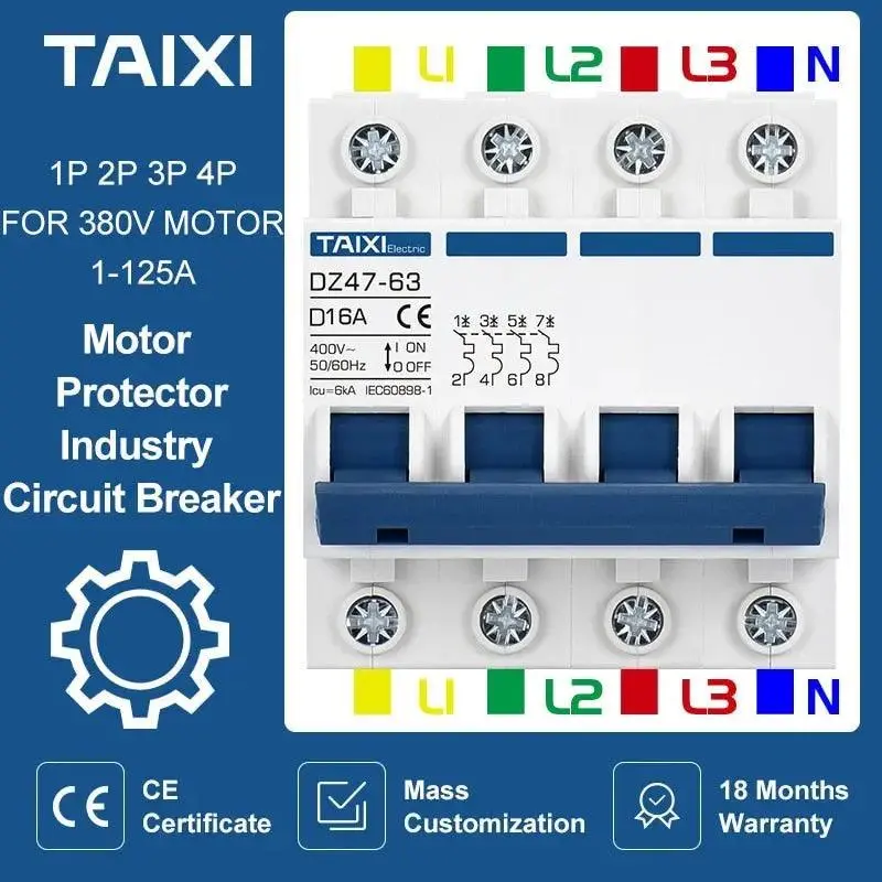 Taixi- Dz47/ D Tripping Curve Motor Circuit Breaker 10A~125A Ac400v 1