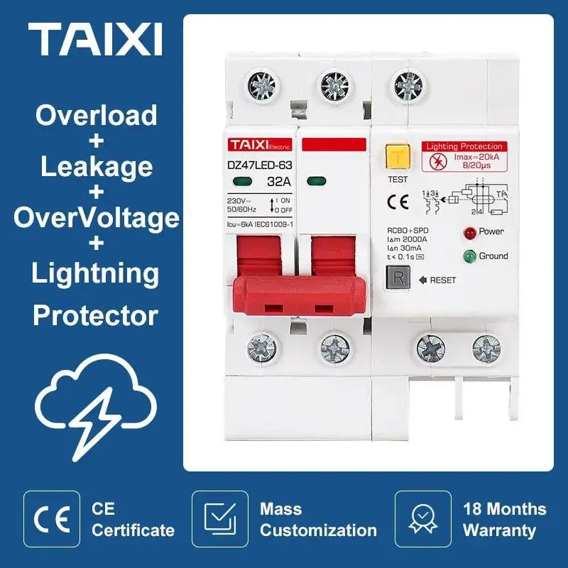 Taixi-  Rccb With Lightning Protection Leakage Surge Protector/Rcbo+Spd 1