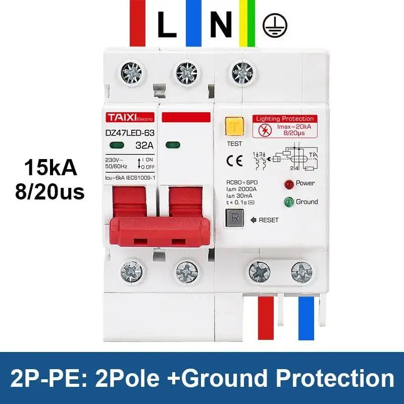 Taixi- Rccb With Lightning Protection Leakage Surge Protector/Rcbo+Spd 4