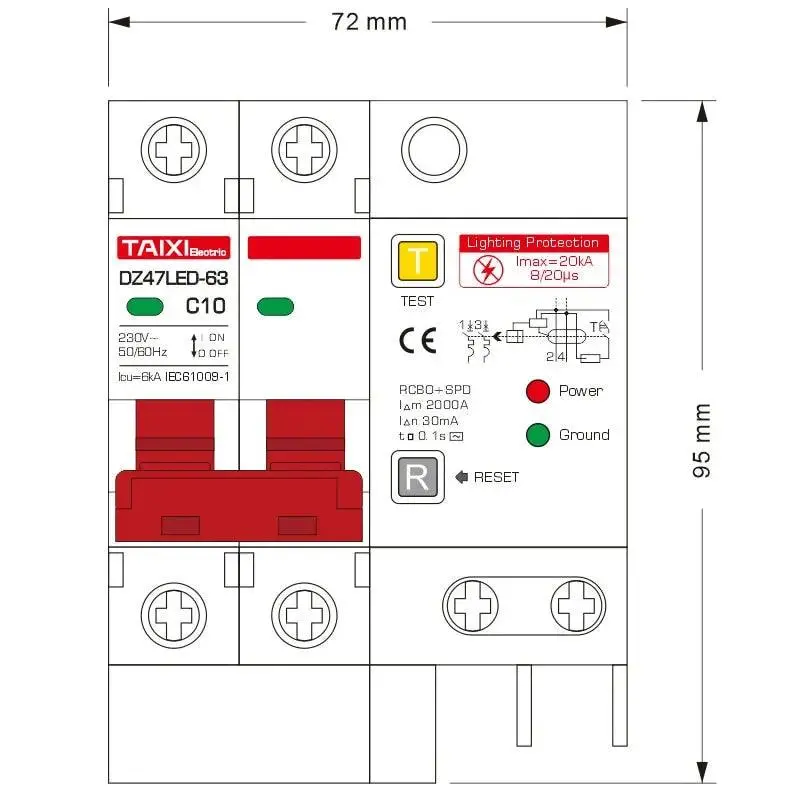 Taixi- Rccb With Lightning Protection Leakage Surge Protector/Rcbo+Spd 6