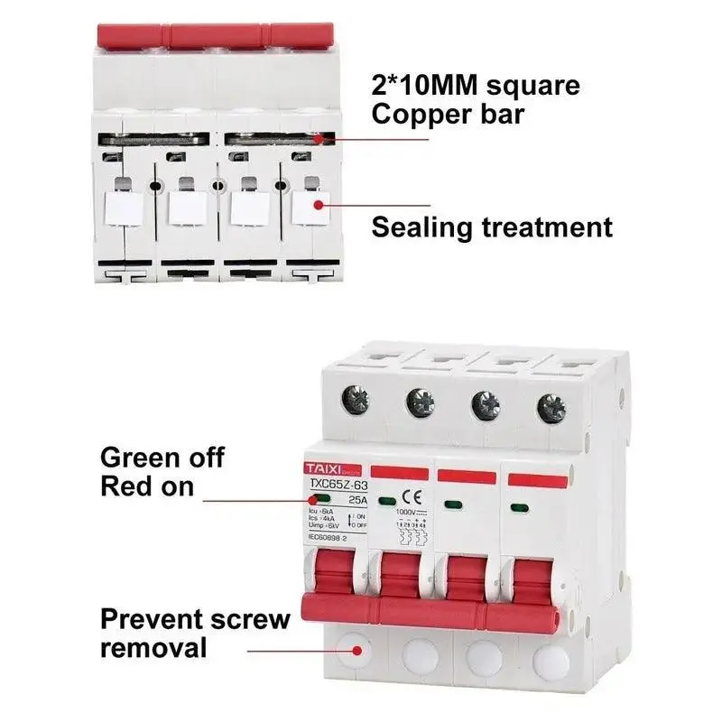 Taixi- Solar Photovoltaic Dc Circuit Breaker Mcb 4P/1000V 7