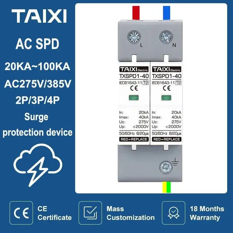 Taixi- Surge Protective Device Ac 220V 380V Spd  20Ka Up To 100Ka 1