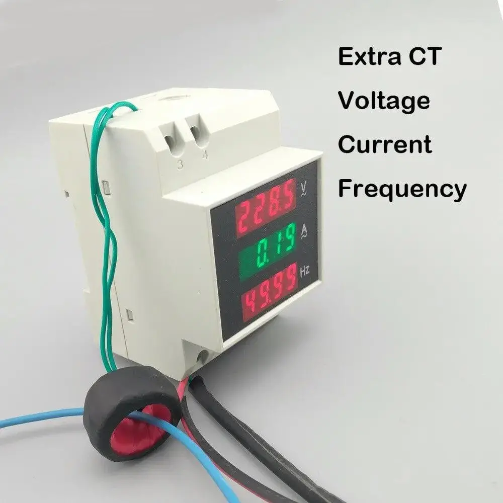 Tomzn- 3In1 Din Rail Led Voltage Current Frequency Meter/ With Extra Ct 1