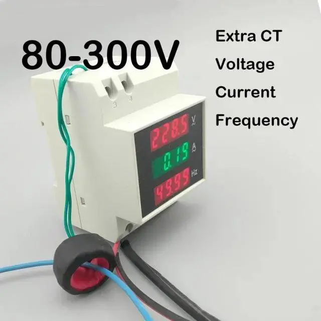 Tomzn- 3In1 Din Rail Led Voltage Current Frequency Meter/ With Extra Ct 1