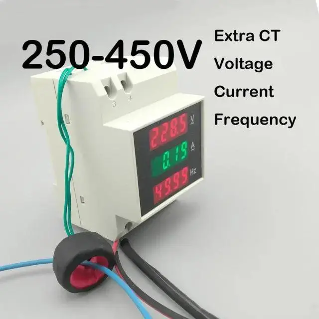 Tomzn- 3In1 Din Rail Led Voltage Current Frequency Meter/ With Extra Ct 2