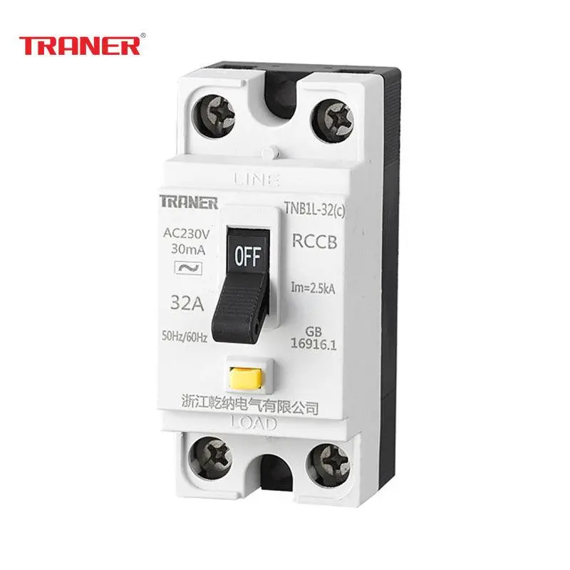 Traner เซฟตี้เบรกเกอร์กันไฟดูด/กันไฟรั่ว มีสัญญาณไฟ 16A 25A 32A/15Ma,30Ma รุ่น Tnb1l-32(C) 1