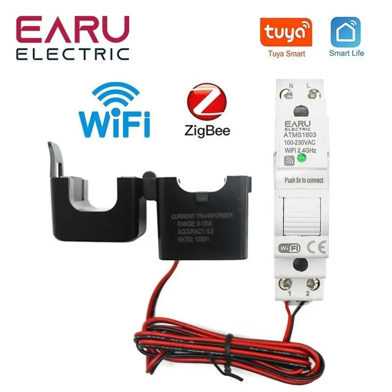 Tuya Smart Wifi /Zigbee Electricity Kwh Meter Din Rail Single Phase Ac 110V 240V 50A 63A Ct Ac Meter App Real Time Monitor Power 1