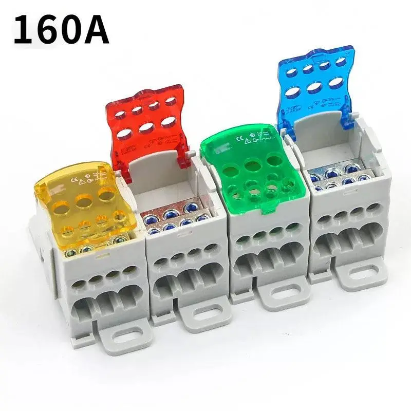 Ukk 160A One In Multiple-Out Distribution Box Din Rail Terminal Blocks Universal Wire Connector Junction Box Waterproof 1