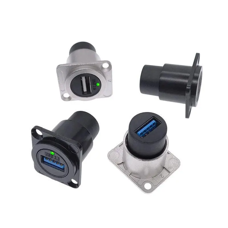 Usb 2.0 3.0 Connector With Led Light Female To Female Panel Mounting Usb Socket Black Silvery 1