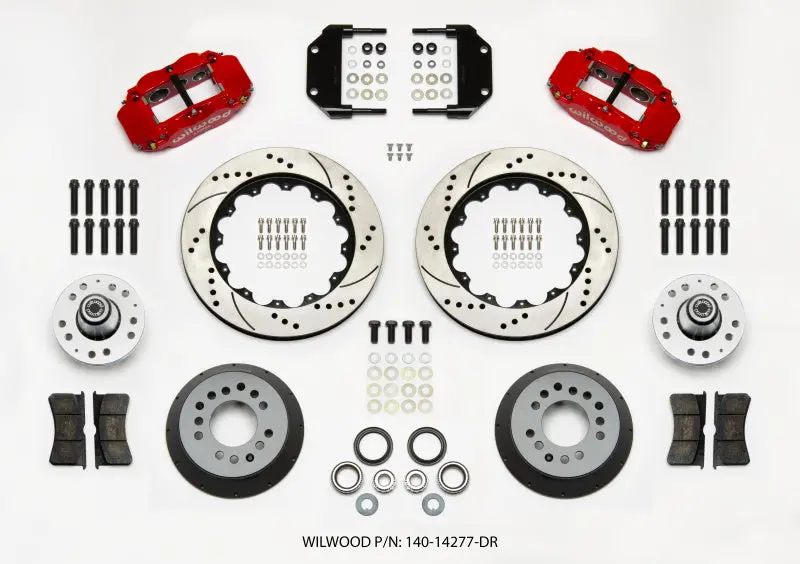 Wilwood Narrow Superlite 6R Front Hub Kit – 14-Inch Rotor Mount, Red Magnum Force Drop Spindle, Includes Red Calipers 1