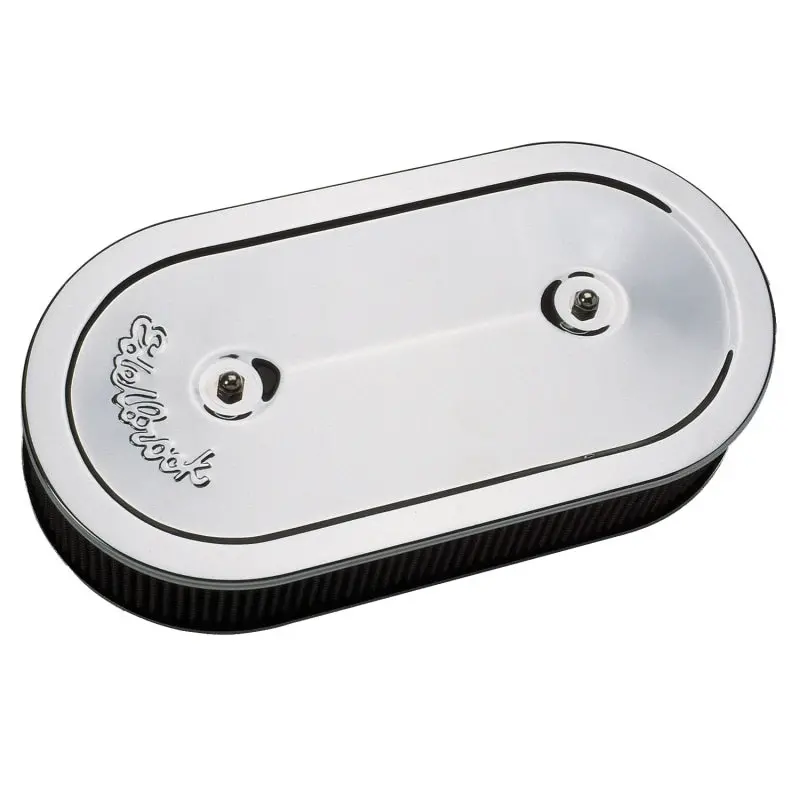 Edelbrock Pro-Flo Oval Air Cleaner – Chrome Steel Top, 13.5" X 7" X 3.5", Dual-Carb Compatible 1