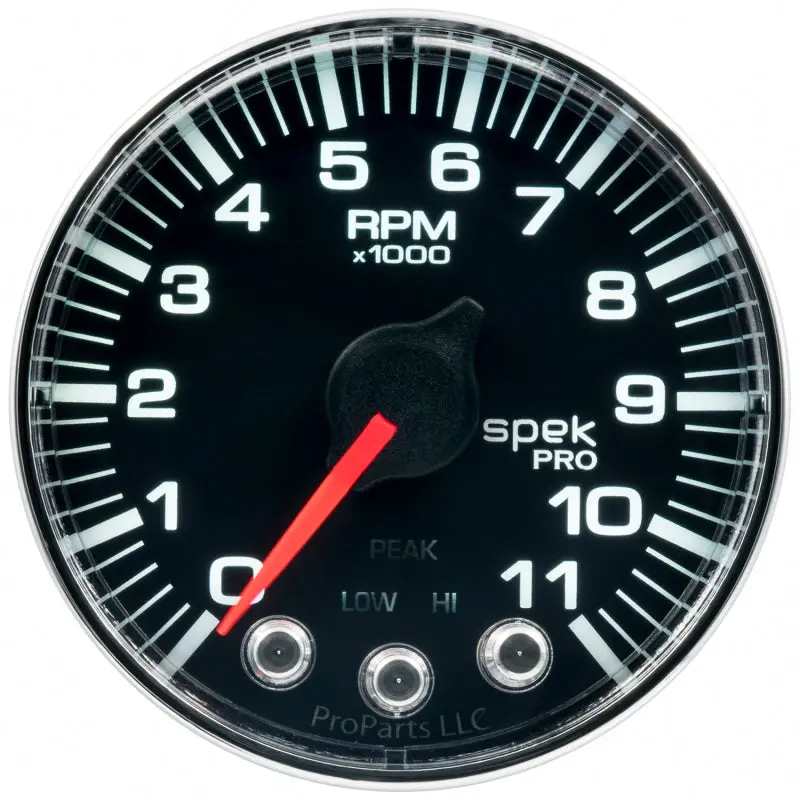 Autometer Spek-Pro 2-1/16" Tachometer With Shift Light & Peak Memory – 0–11,000 Rpm, Black/Chrome 1