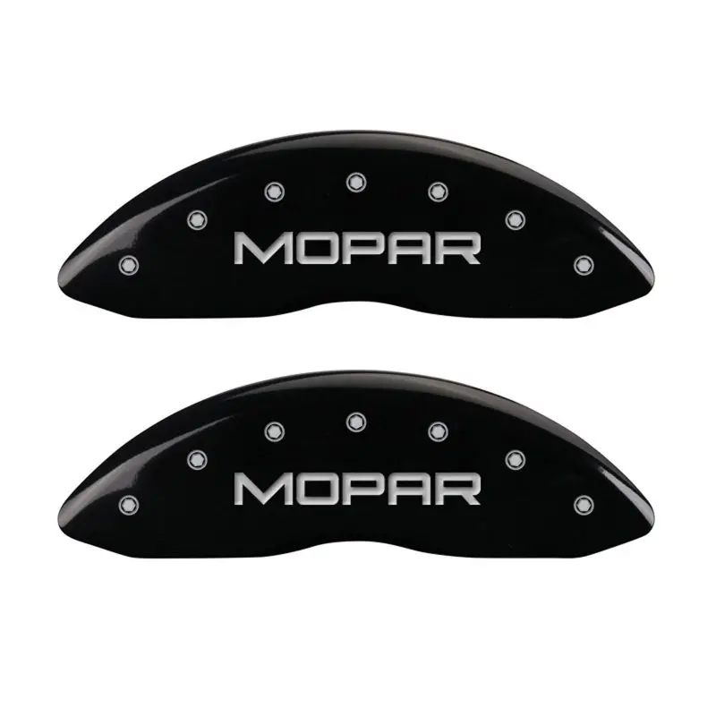 Mgp Engraved 4-Piston Caliper Covers – Front & Rear, Mopar-Specific, Black W/ Silver Accent 1