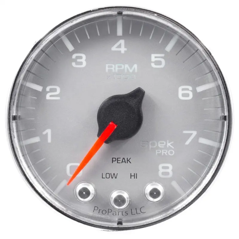 Autometer Spek-Pro 2-1/16" Tachometer With Shift Light & Peak Memory – 8,000 Rpm Silver/Chrome 1