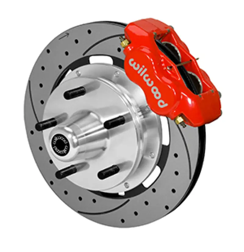 Wilwood Forged Dynalite Front Brake Kit – 19" Drilled Rotors, Red Calipers, Prospindle (5X5" Hub) 1